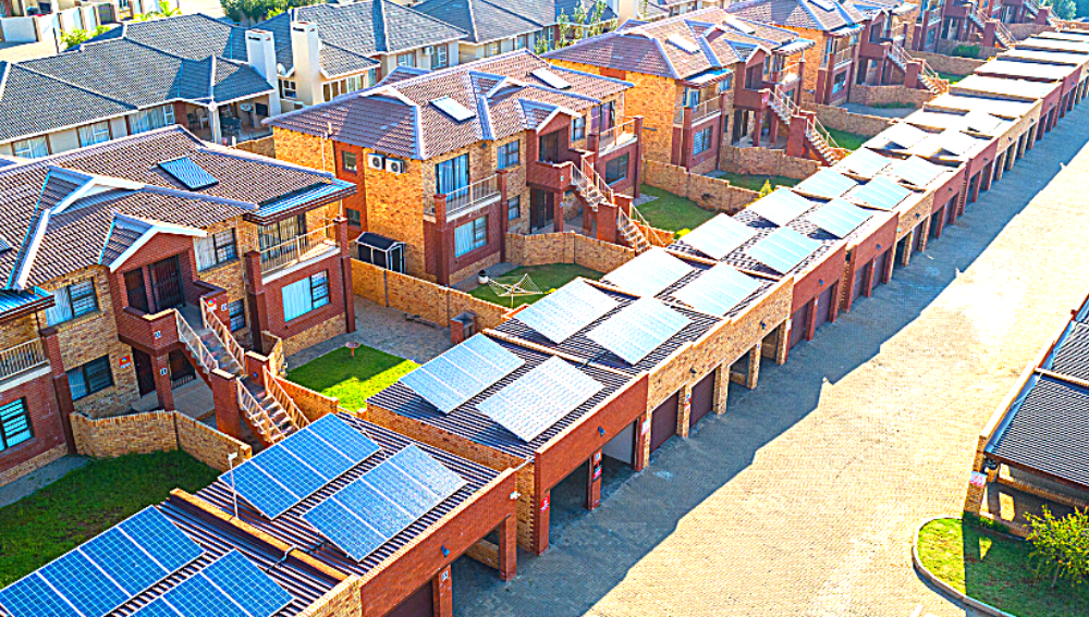 Solar panels on the roofs of garages and units in a sectional title scheme